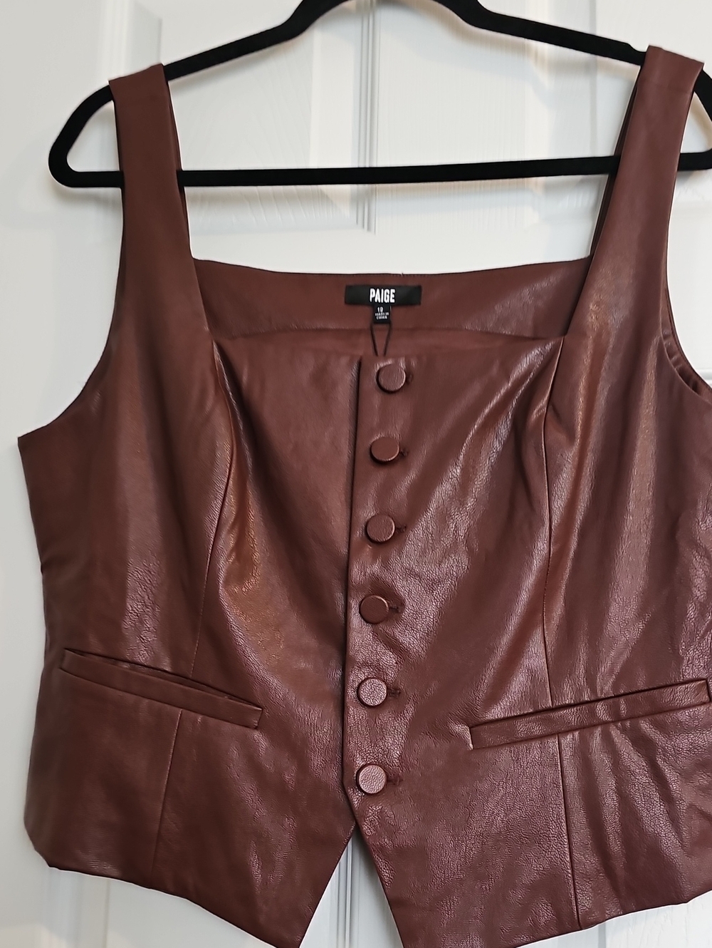 PAIGE Brown Faux Leather Button-Front Vest